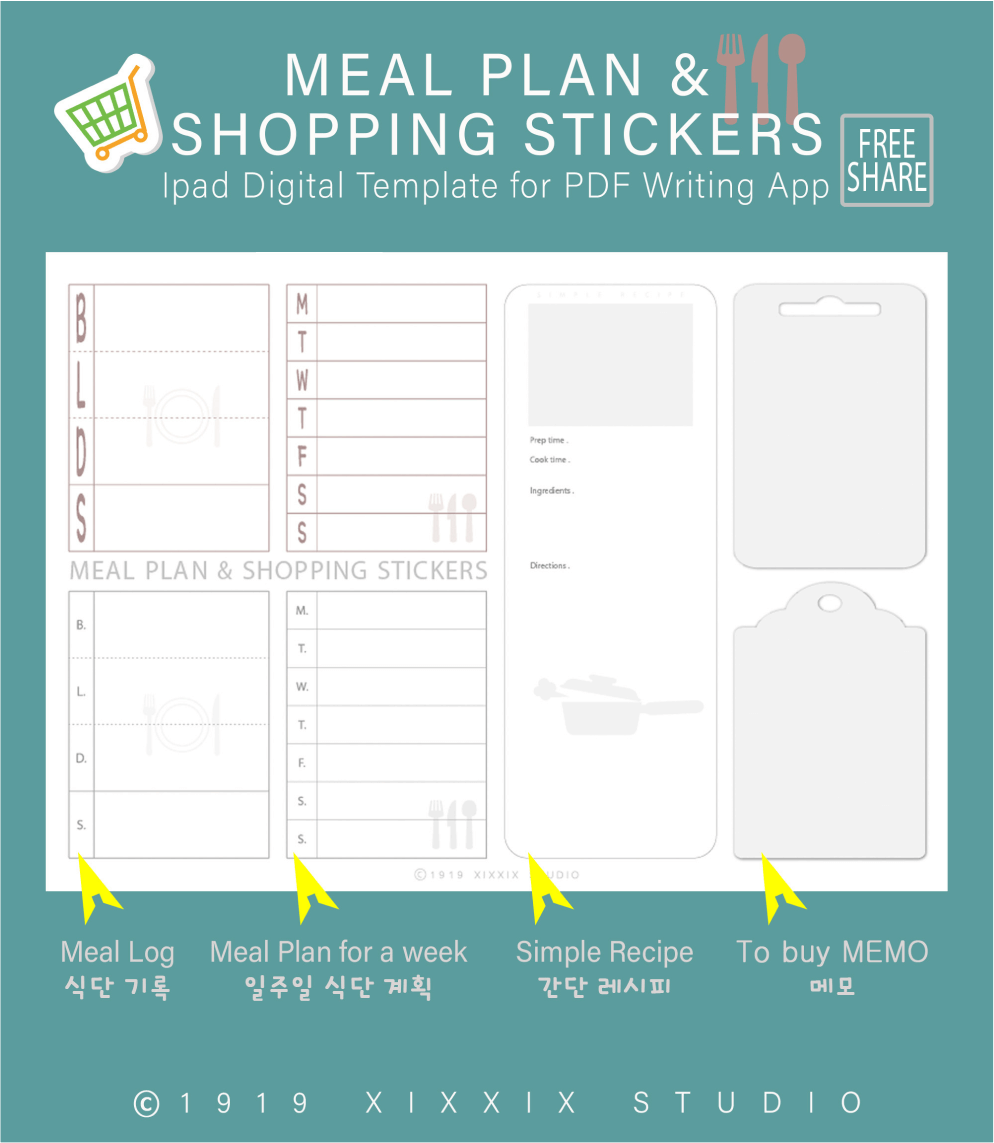 Meal Plan & Shopping Stickers - Free Digital Planners