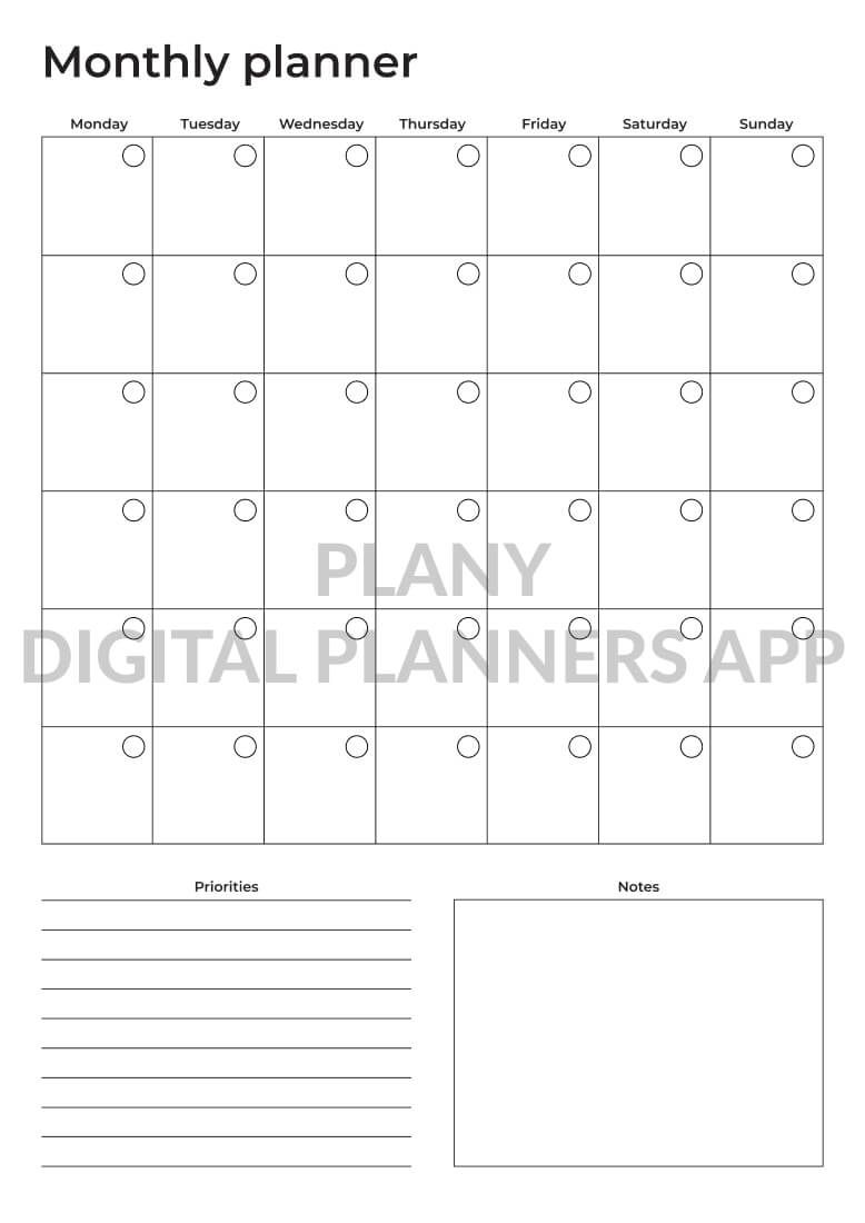 Monthly planner template free digital planners