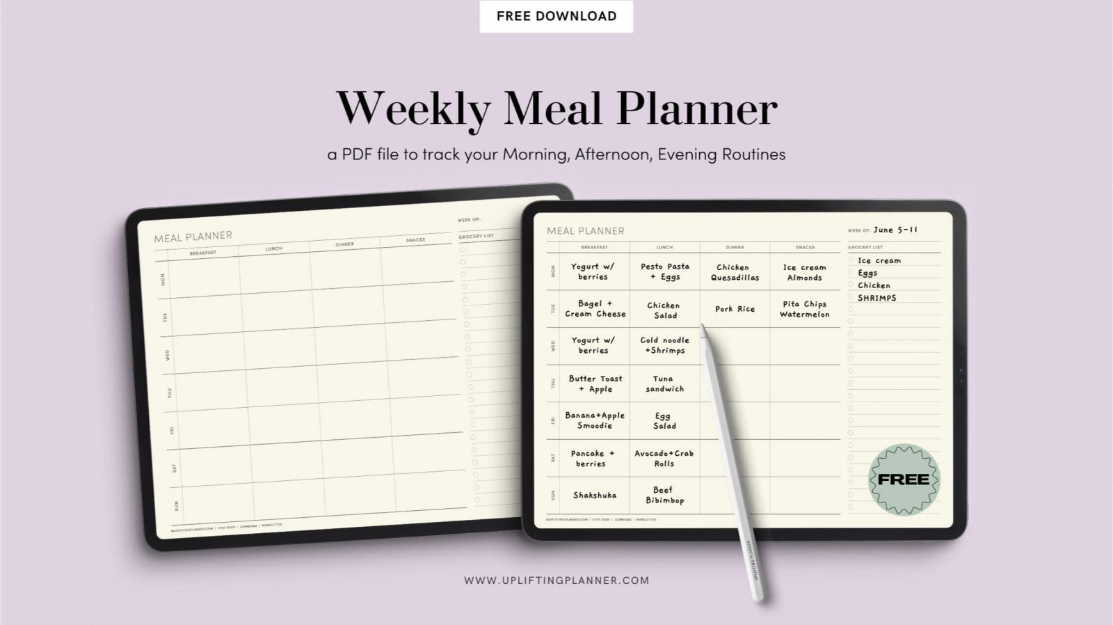 Free Weekly Meal Planner - Free Digital Planners