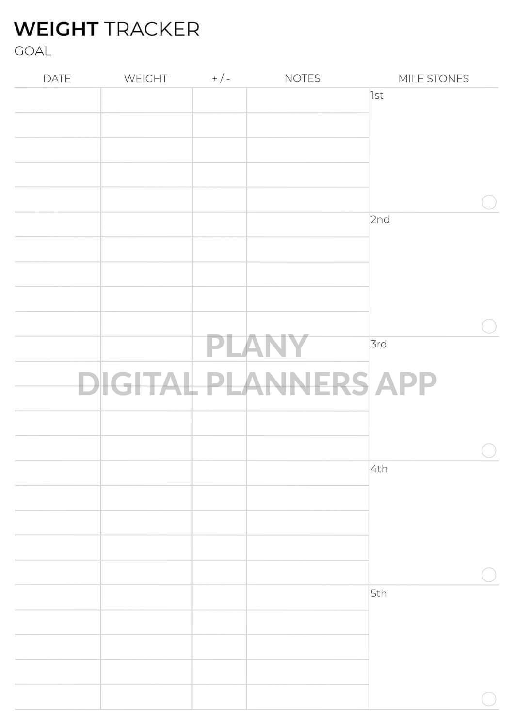 Weight tracker free digital planners