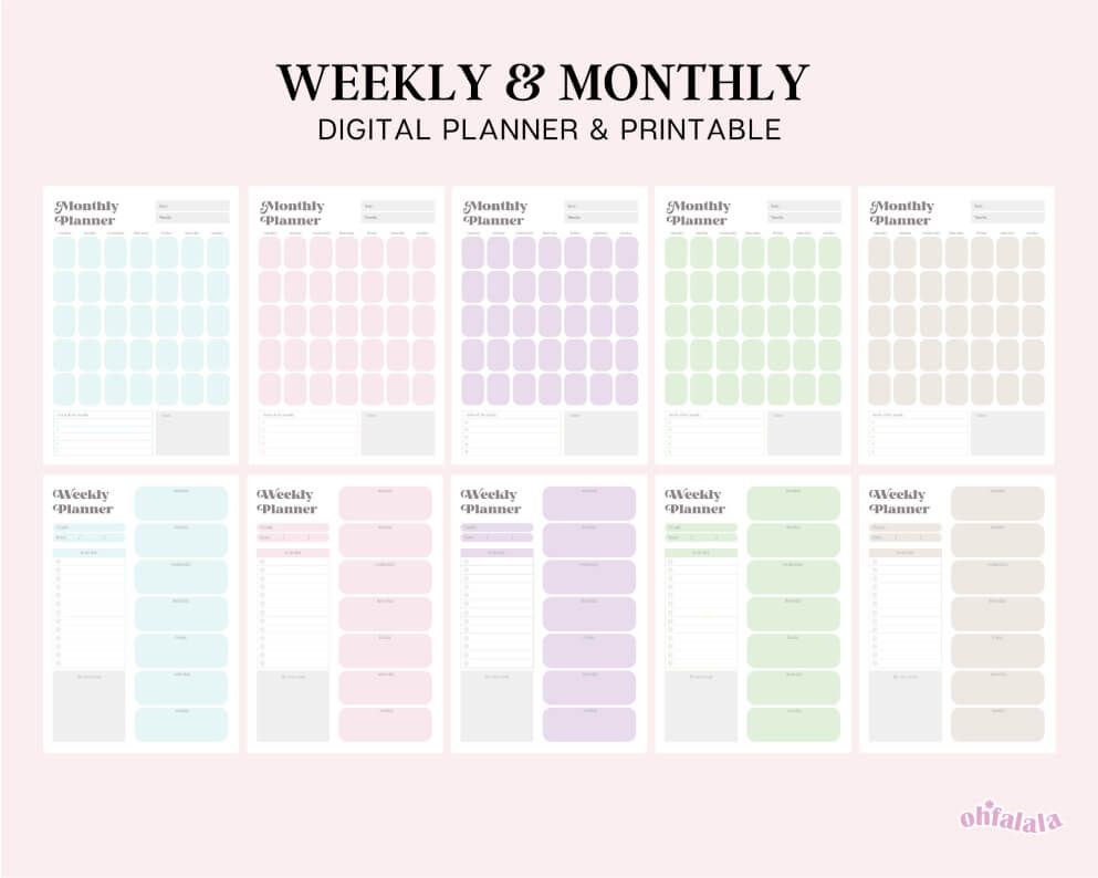 Weekly Daily Planner Template Undated Digital Printable Free