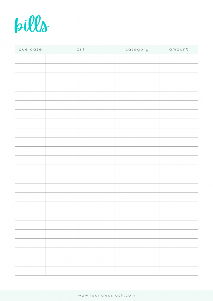 Bill Tracker Free - for planner or printable - Free Digital Planners