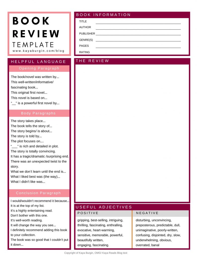 Book Review PDF Template Free Digital Planners