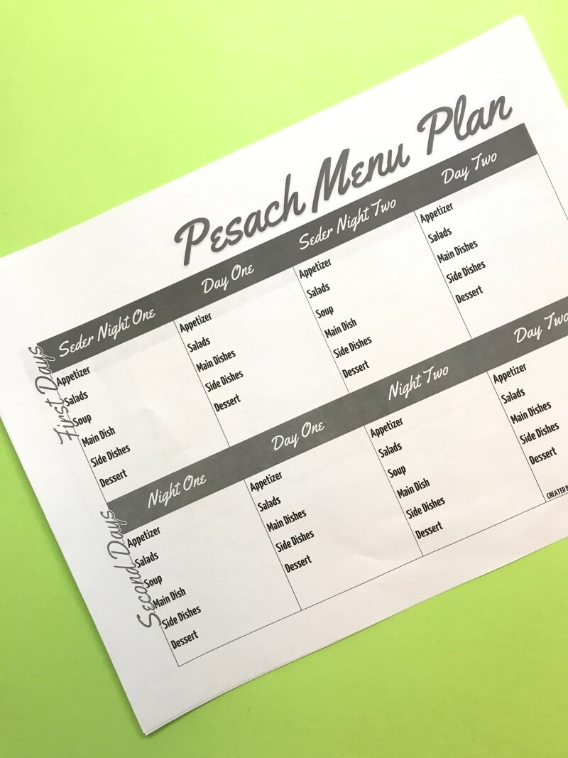 Pesach menu planner pdf free digital planners