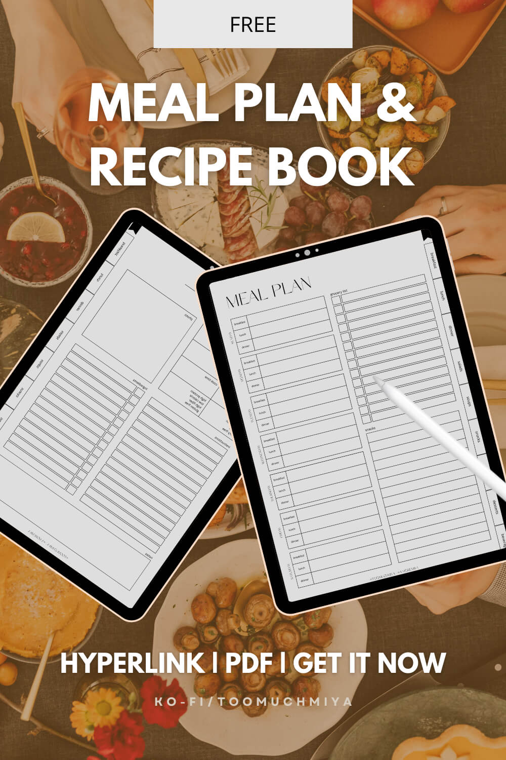 MEAL PLANNER & recipe book | Digital (hyperlink) & Printable | free