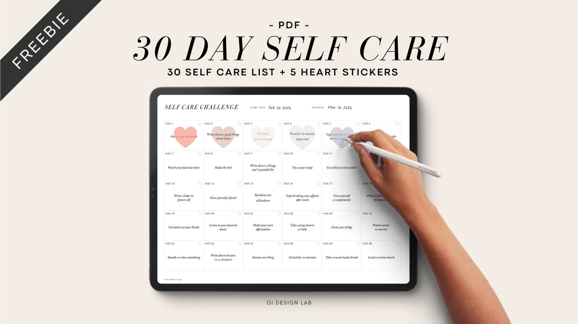 Free 30 day Self Care Challenge and 5 Heart Stickers - Free Digital ...